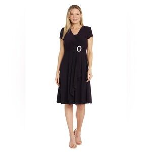 R & M RICHARDS FAUX WRAP BLACK MIDI DRESS SZ 16